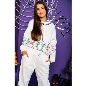 QUEEN OF SPARKLES White Sweatshirt with Colorful Accents